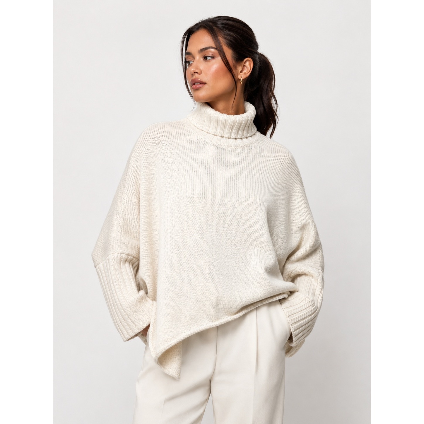 Maxfield Los Angeles Egyptian Cotton Cream Turtleneck Oversized Sweater M